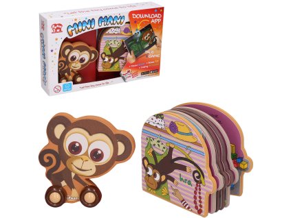 Mini Mani Opice interaktivní set pěnové zvířátko na kolečkách + kniha s aplikací