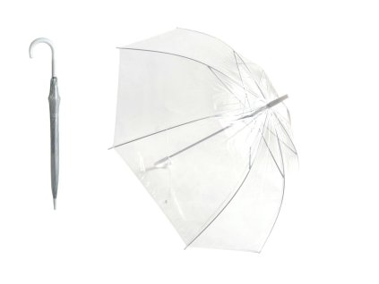 Deštník průhledný bílý svatební plast/kov 82cm v sáčku