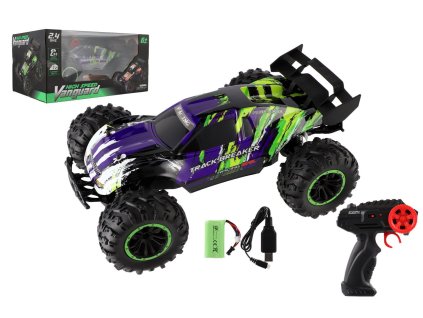 Auto RC Buggy rychlostní 2,4GHz plast 40cm dobíjecí pack+baterie fialové v krabici 42x21x28cm