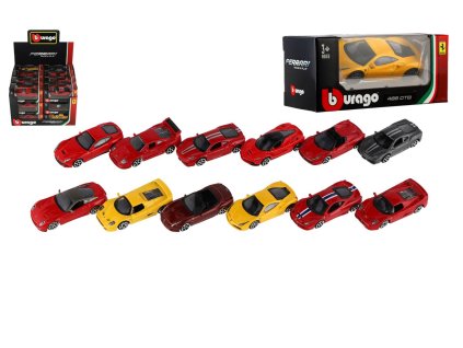 Auto Bburago 1:64 Ferrari Race & Play kov/plast mix druhů v krabičce 11x5x4,5cm 24ks v boxu