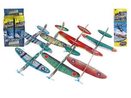 Letadlo házecí pěnové 18cm mix druhů v sáčku 24ks v boxu