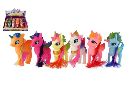 Jednorožec s křídly česací plast 14cm s hřebenem 6 druhů 18ks v boxu