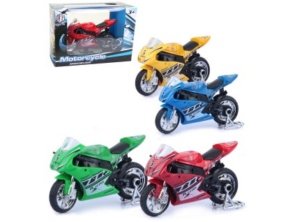 Motorka závodní motocykl kovový 11cm se stojánkem 4 barvy