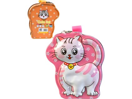 Pokladnička dětská kočička 13x11x6cm set se zámkem a 2 klíčky různé barvy kov