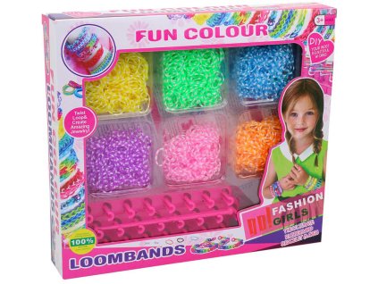 UDĚLEJ SI NÁRAMEK Gumičky 6 barev pruhované LOOM BANDS + tkalcovský stav