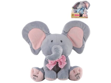 PLYŠ Sloník baby hra na schovávanou mluví zpívá na baterie CZ Zvuk 2 barvy