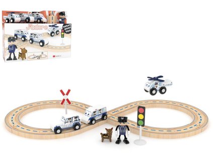 JADORE DŘEVO Policejní herní set s kolejemi 25 dílků *DŘEVĚNÉ HRAČKY*