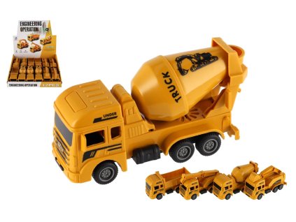 Auto stavební plast 12cm na zpětné natažení 4 druhy 12ks v boxu