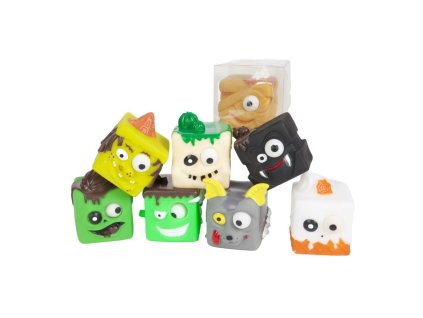 Kostka příšera antistresová mačkací silikon 5x5cm mix druhů v blistru