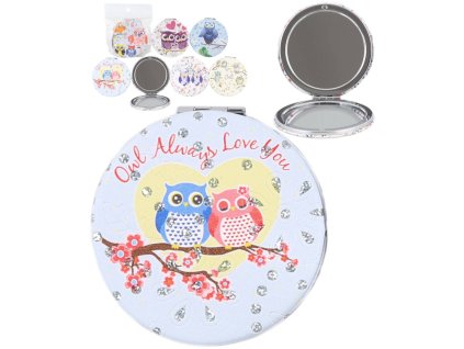 Zrcátko kulaté skládací sovičky 7cm 6 druhů v sáčku