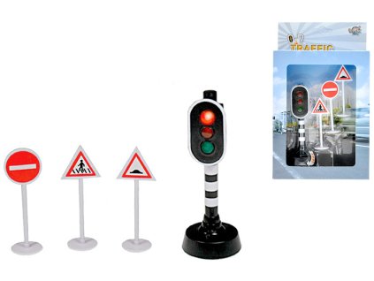 Dopravní set plastový semafor svítící + 3 dopravní značky