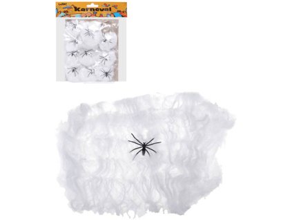 KARNEVAL Dekorace pavučina s pavoukem Halloween set 12ks v sáčku