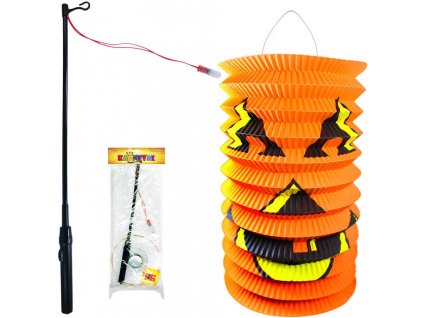 KARNEVAL Lampion Dýně papírový set se svítící hůlkou 15cm na baterie