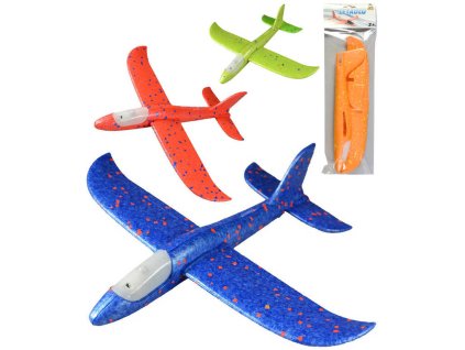 Letadlo soft házecí polystyrenové 34cm 4 barvy na házení na baterie Světlo