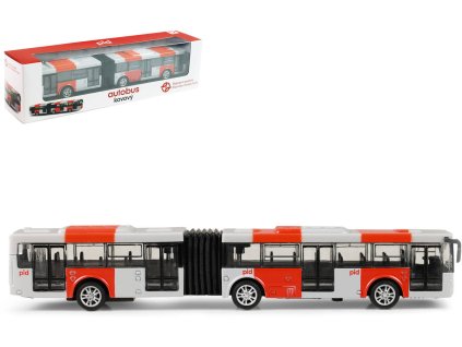 Autobus kovový červený kloubový PID Praha MHD zpětný chod