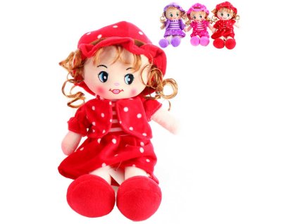 Panenka soft textilní 33cm měkká v šatičkách s kloboučkem 3 barvy