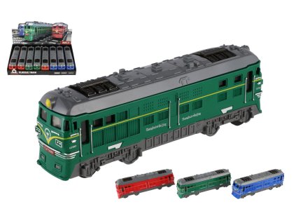 Lokomotiva/Vlak plast 18cm na setrvačník 3 barvy 8ks v boxu