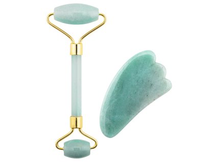 palsar 7 masazni valecek a desticka guasha jadeit green aventurine jade roller gua sha set 14767740112410