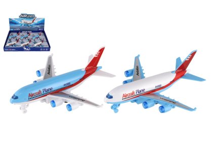 Letadlo osobní plast 16cm na setrvačník 2 barvy 6ks v boxu