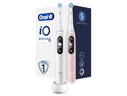 oral b elektricky zubni kartacek io6 series duo pack white pink sand extra handle 2 ks 14871864090419