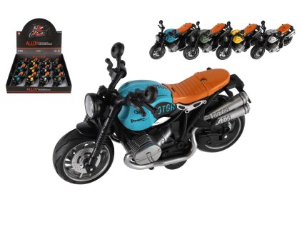 Motorka plast 13cm na zpětné natažení na baterie se světle, zvukem 4 barvy 12ks v boxu