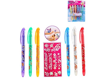 Pera gelová tetovací kreativní set 6 barev se šablonami