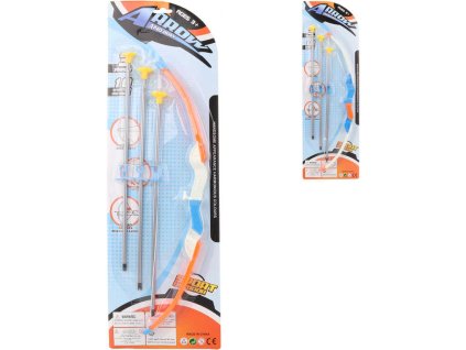 Luk 42cm + 3 soft šípy s přísavkami plast 2 barvy dětská sada na kartě