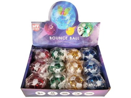 Míček skákací s potiskem fotbal 7cm s tekutinou na baterie Světlo 3 barvy