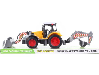 Traktor stavební pracovní stroj s nakladačem a rypadlem se 2 lžícemi