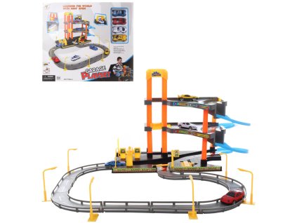 Garáž 2 patra herní set parkovací dům s dráhou a 4 auty