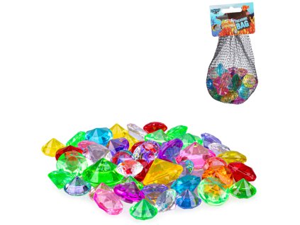 Drahokamy plastové dětské barevné drahé kameny set 48ks v síťce