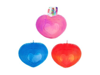Míček srdce mačkací chlupatý antistresový silikon 18cm duhový 3 barvy
