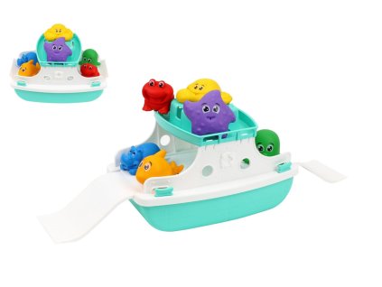 Loď/Trajekt do vody plast s doplňky v síťce 16x16x25cm