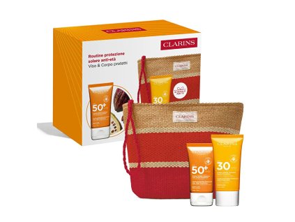 set clarins anti aging sun protection routine face sun cream spf 50 50 ml body sun cream 75 14997682070525