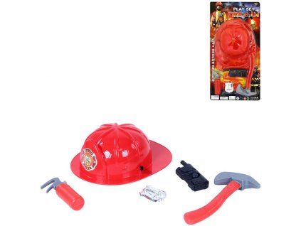 Hasič set přilba plastová s nástroji a doplňky v síťce