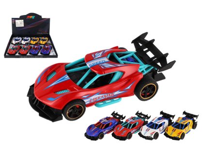 Auto sportovní plast/kov 14cm na zpětné natažení 4 barvy  8ks v boxu