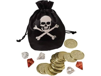 KARNEVAL Měšec poklad pirátský s dukáty a drahokamy plast