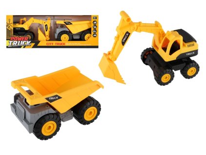 Auto stavební 2ks plast 18cm na volný chod  v krabici 39x14x11,5cm