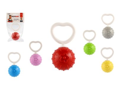 Chrastítko srdíčko koule plast 11cm průměr 5 cm mix barev v sáčku 0m+