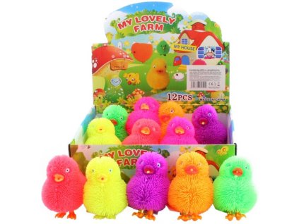 Kuřátko střapaté strečové zvířátko gumové antistresové na baterie Světlo 5 barev