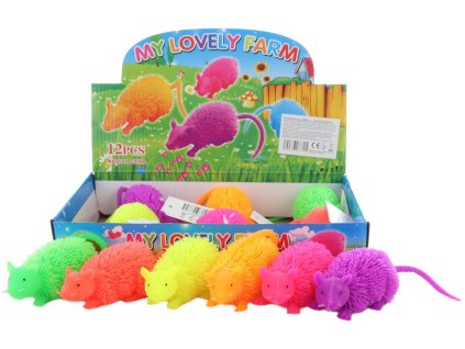 Myška střapatá strečové zvířátko gumové antistresové na baterie Světlo 6 barev