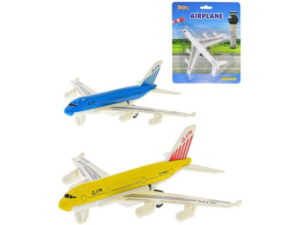 Letadlo dopravní kovové 14cm zpětný chod 3 barvy na kartě