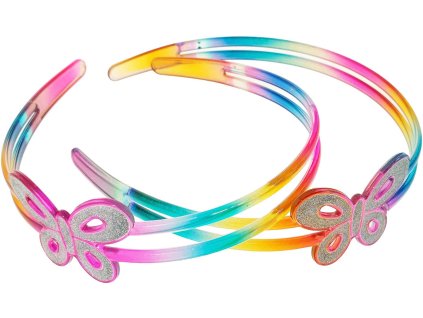 Čelenka duhová třpytivá s motýlkem plastová