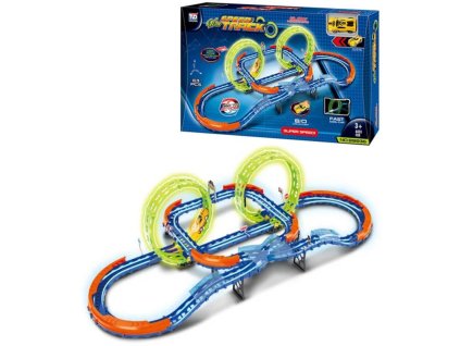 Autodráha svítící ve tmě s křížením a loopingy set s autem na baterie Světlo