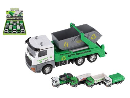 Auto nákladní městské úklidové služby kov/plast 14cm na zpětné natažení 4 druhy 10ks v boxu