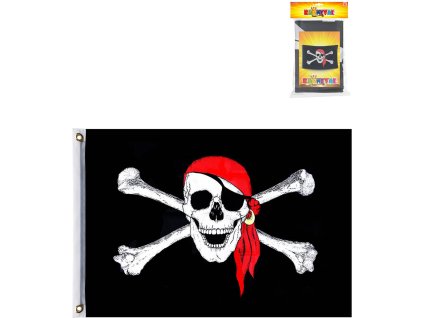 Vlajka pirátská černý prapor 150x90cm lebka a zkřížené hnáty
