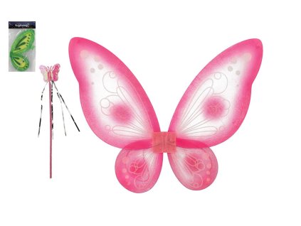 Křídla motýlí s hůlkou nylon 2 barvy v sáčku 30,5x46x1cm karneval