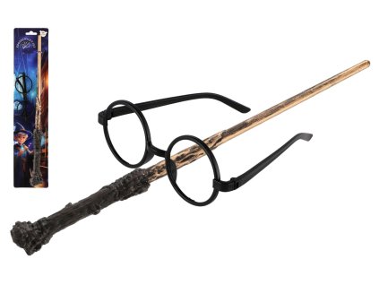 Kouzelnický set - hůlka 40cm, brýle plast na kartě 9,5x42,5cm karneval