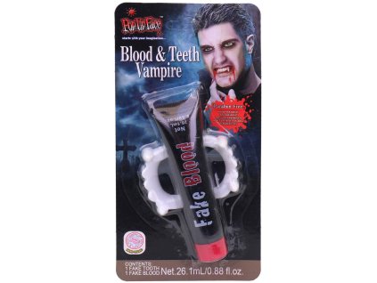 KARNEVAL Set upírské zuby + umělá krev *KARNEVALOVÝ DOPLNĚK*