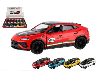 Auto Kinsmart Lamborghini Urus Performante 1:40 kov/plast 13cm 4 barvy na zpětné nat. 12ks v boxu